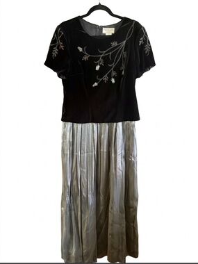 VNTG Y2K Che Studio Velvet/Liquid Silver 2-Piece Look Dress Sz 10 Dark Romantic